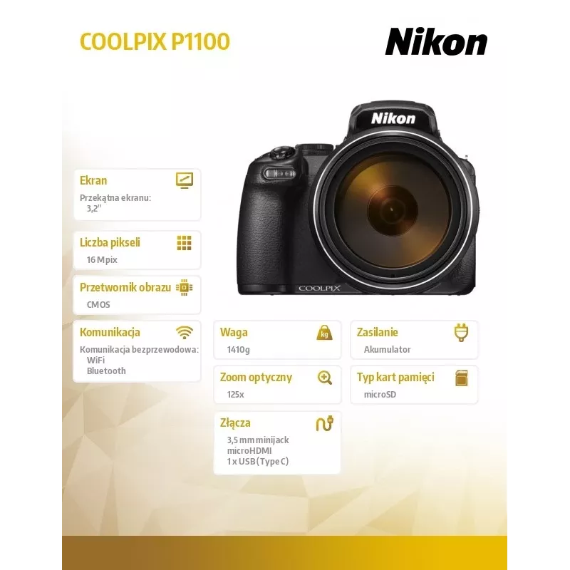 Câmara compacta Nikon COOLPIX P1100 16 MP CMOS 4K Ultra HD preto