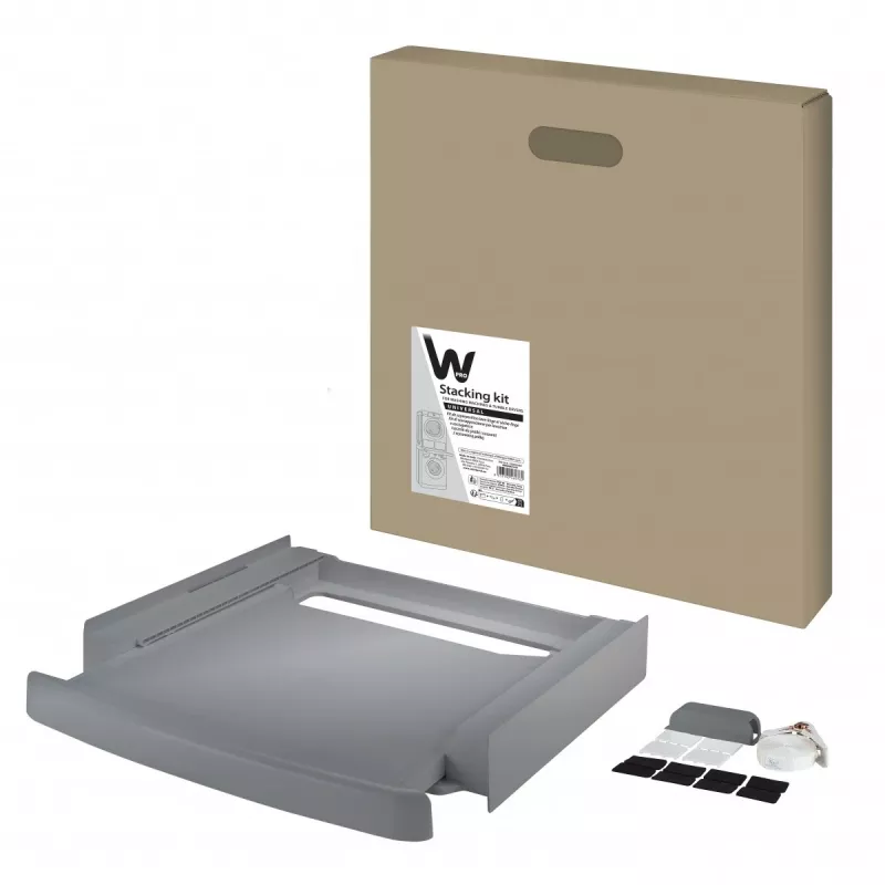 Conjunto de empilhamento WHIRLPOOL C00855467 para máquina de lavar 60 x 60 cm e secador, prateleira extensível, cinta e almofadas antiderrapantes