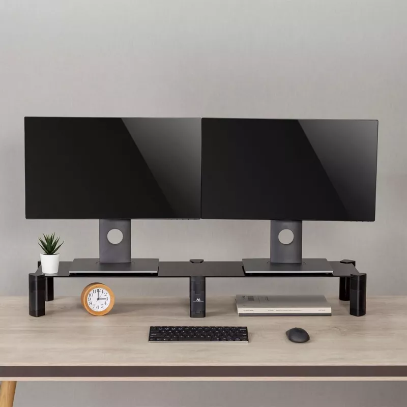 Suporte para monitor MACLEAN MC-936 braço duplo, carga máxima 20 kg, base em vidro temperado