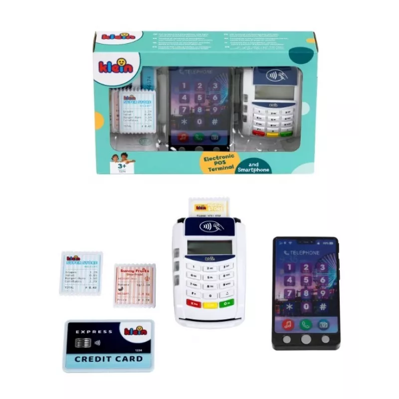 Terminal de pagamento de brincar KLEIN 172740 com acessórios para smartphone para conjuntos de roleplay