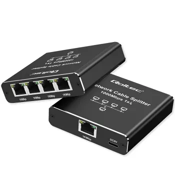 Mini switch Ethernet QOLTEC 52293 1x4 RJ45, splitter de rede não gerido 1 entrada 4 saídas