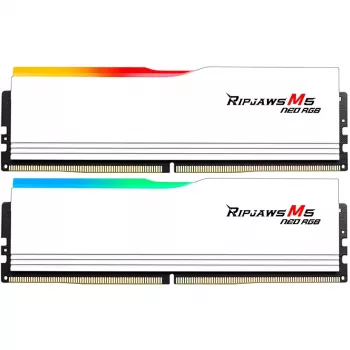 DIMM 64 GB DDR5-6000 (2x 32 GB) Dual-Kit, memória branca, F5-6000J2836G32GX2-RM5NRW, Ripjaws M5 Neo RGB, AMD EXPO