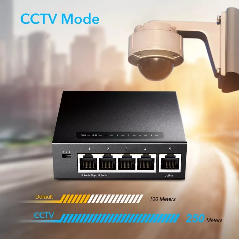 Switch de Rede Cudy GS105 — 5 Portas Gigabit Ethernet (10/100/1000), Preto, Fonte de Alimentação 5 V DC Incluída
