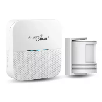 Sirene de entrada sem fios GreenBlue GB212, detetor de movimento, 52 melodias, 230 V, máx. 8 sensores