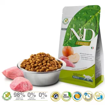 Farmina N&D Prime Cat Wild Boar & Apple Adult ração seca para gatos adultos, 5 kg