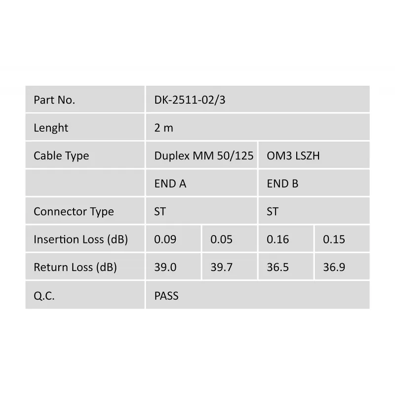 Cabo de patch de fibra ótica Digitus OM3 ST/ST 2m