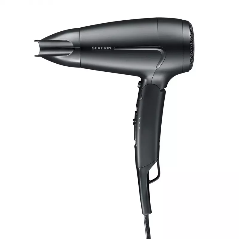 Secador de cabelo SEVERIN HT 0159 — 1600 W, tensão dupla 110/220–240 V, 2 velocidades, botão de ar frio, cabo de 1,8 m, preto