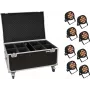 Conjunto de luzes LED-PAR EUROLITE 20000881 — 8 projetores, 12x8W QCL, inclui flightcase com rodas