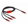 Cabo de carregamento USB DeLOCK 3 em 1 USB Type-C para 3 x USB Type-C 1 m preto/vermelho