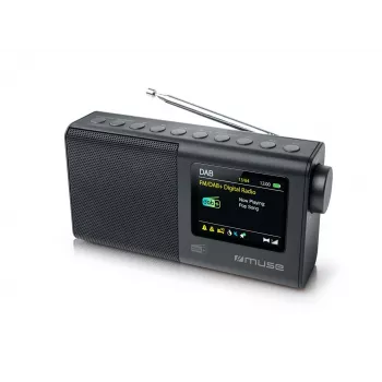 Rádio portátil muse M-117 DB — DAB/DAB+/FM, 3W RMS, TFT 2,8 polegadas, antena externa, jack 3,5 mm, 0,3 kg, preto