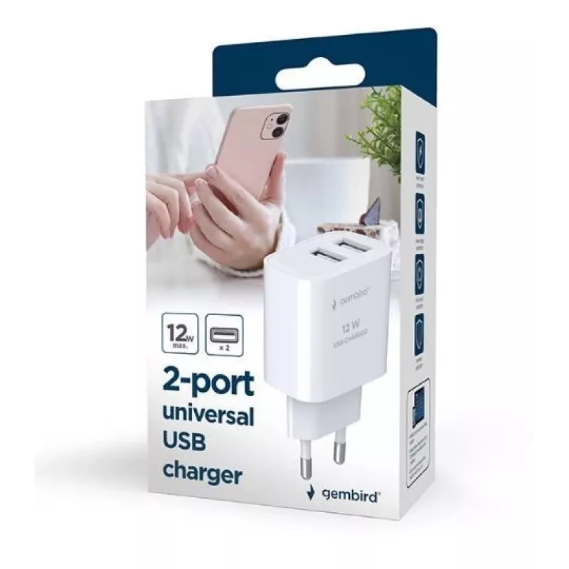 carregador Gembird TA-UC-2A12-01 interior AC 2.4A 2 USB branco