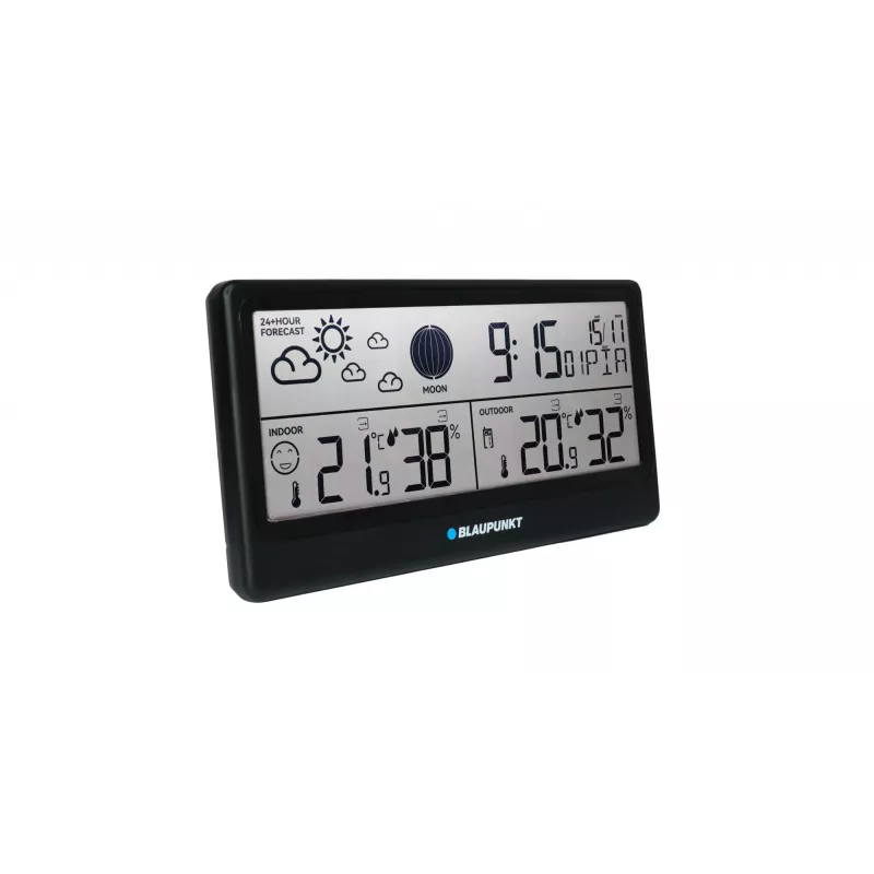 Estação meteorológica BLAUPUNKT WS20BK — visor de temperatura e humidade interior/exterior, preto, 1 sensor, LCD, a pilhas