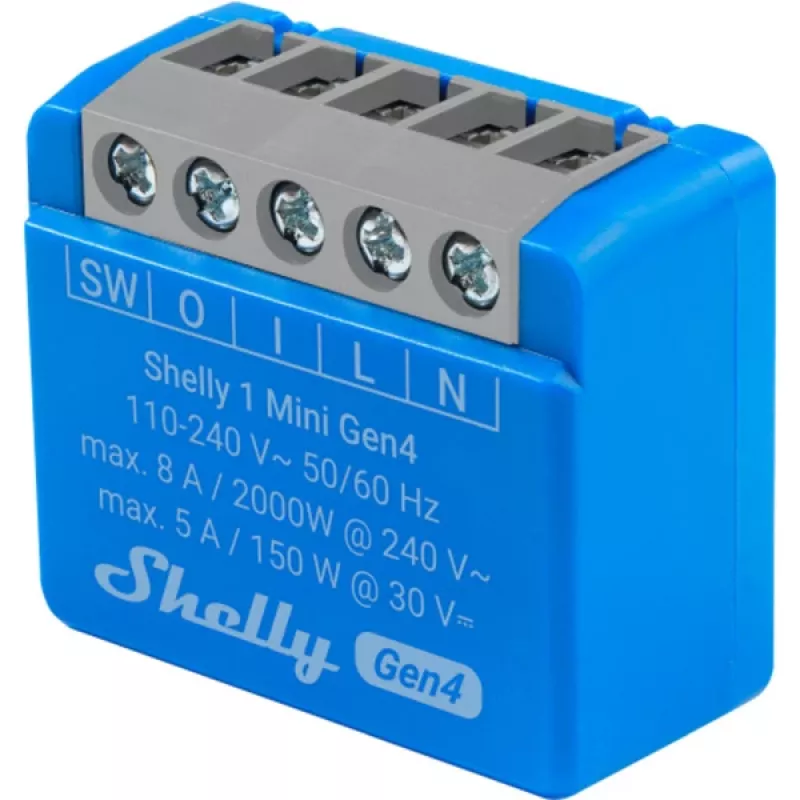 Módulo de relé inteligente compacto Shelly 1 Mini Gen4, 1P 8A, Wi‑Fi/Matter/Zigbee/Bluetooth, 110–240 V (2 unid.)