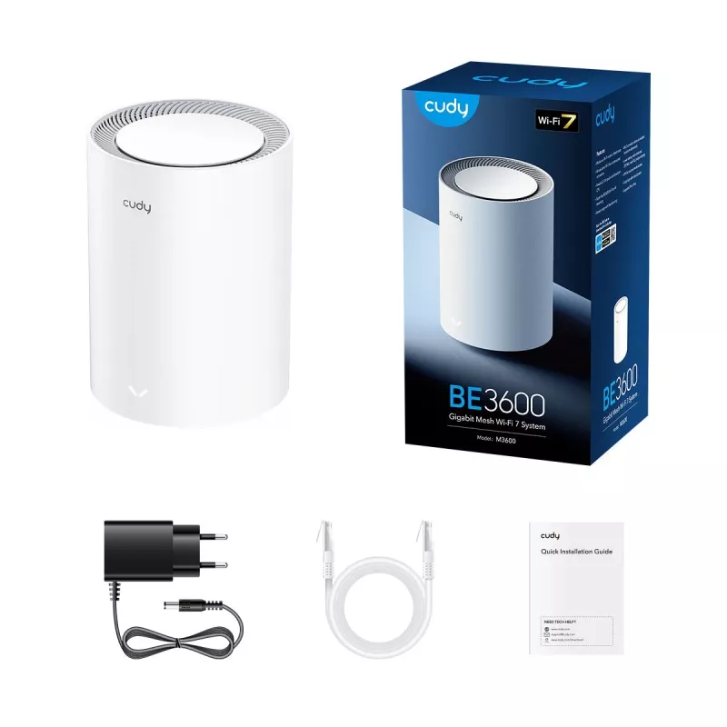 Sistema Mesh Cudy M3600 Dualband Wi-Fi 7 (802.11be), 2882 Mbit/s, 3x LAN, 4 antenas internas, branco