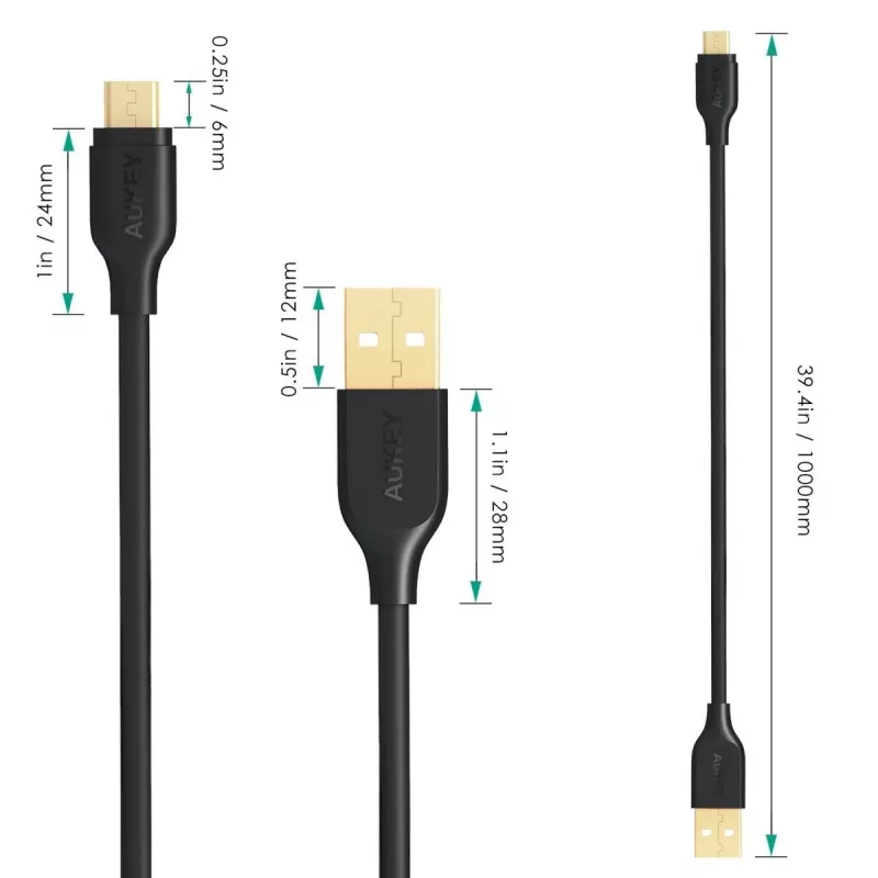 CB-MD1 preto cabo rápido Quick Charge Micro USB-USB | 1m | 5A | 480 Mbps
