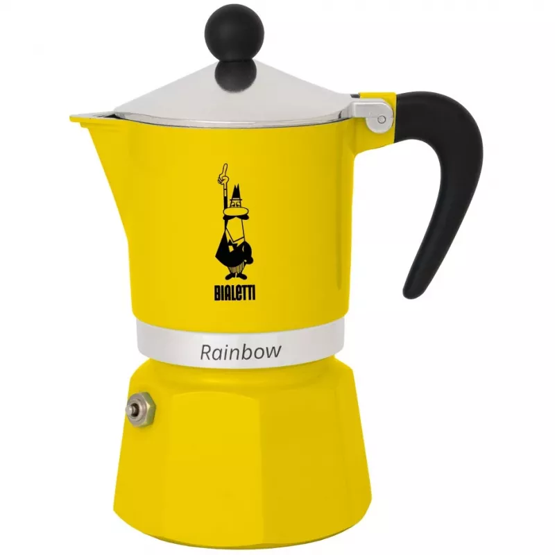 Cafeteira Moka Bialetti Rainbow Preto/Amarelo — Cafeteira expresso em alumínio para fogão, 1 unid.