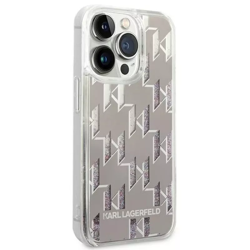 Karl Lagerfeld KLHCP14XLMNMS iPhone 14 Pro Max 6.7 capa rígida prateado / prateado Liquid Glitter Monogram