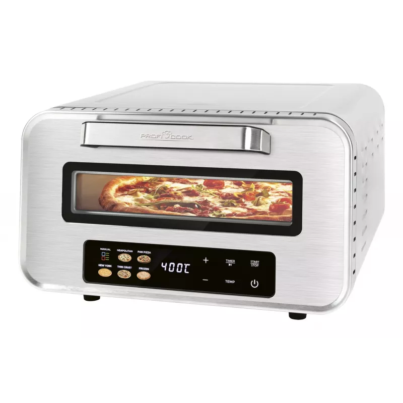 Máquina de pizza ProfiCook PC-PO 1323 – Forno de pizza de bancada, 1 pizza, 2100 W, aço inoxidável, temporizador digital