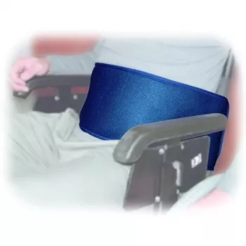Cinto de estabilização para cadeira de rodas Aston Secuback 681020 — fixação abdominal, têxtil, ajustável 150 cm, largura 20 cm, azul