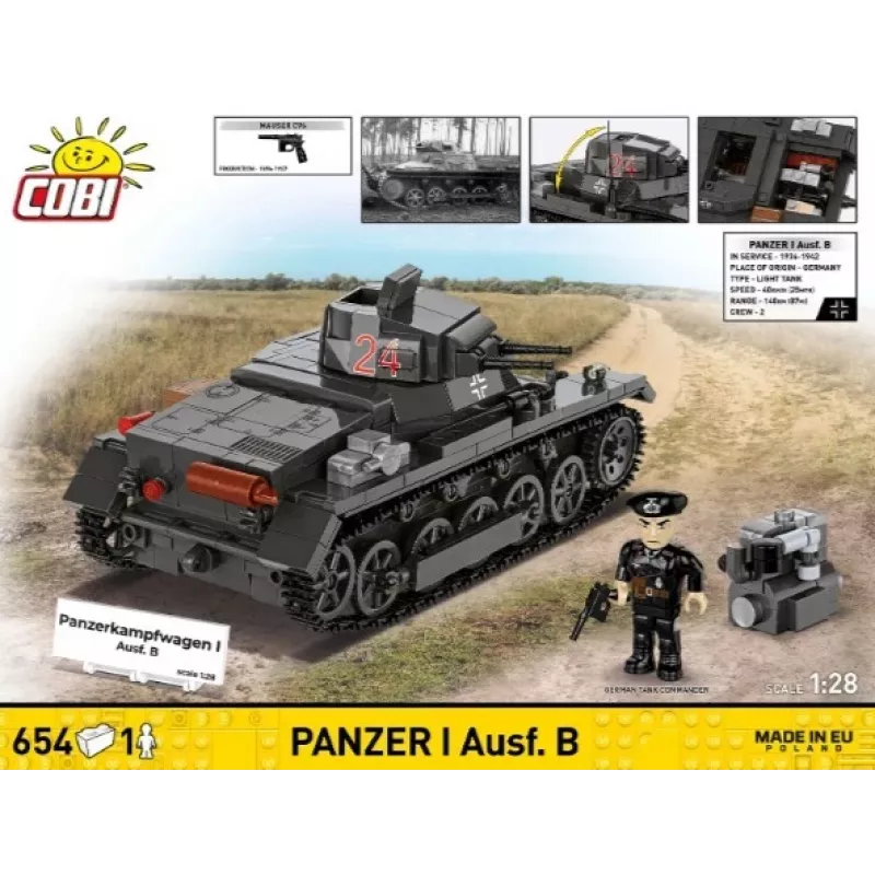 Conjunto de construção Cobi Panzer I Ausf. B – 654 peças, modelo detalhado