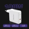 Carregador GaN Qoltec FAST 108W | 5-20V | 3-4.7A | USB C | branco