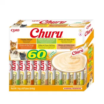 Snack para gatos Inaba Foods Churu Varieties — frango, 60 x 14 g tubos