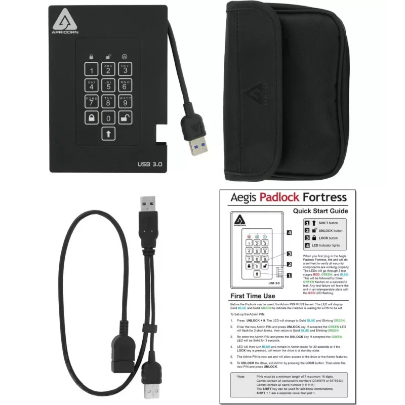 Unidade SSD Apricorn 512 GB 2,5 polegadas USB 3.2 Gen 1 A25-3PL256-S512F