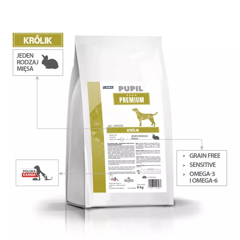 PUPIL Premium Todas as Raças Coelho - Alimento seco para cães - 8 kg