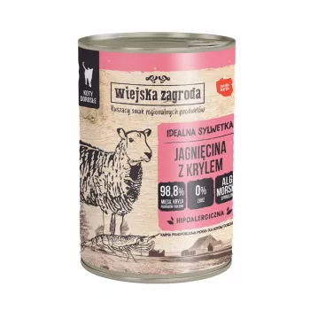Alimento húmido para gatos wiejskazagroda borrego com krill 400 g — adulto, sem cereais, lata
