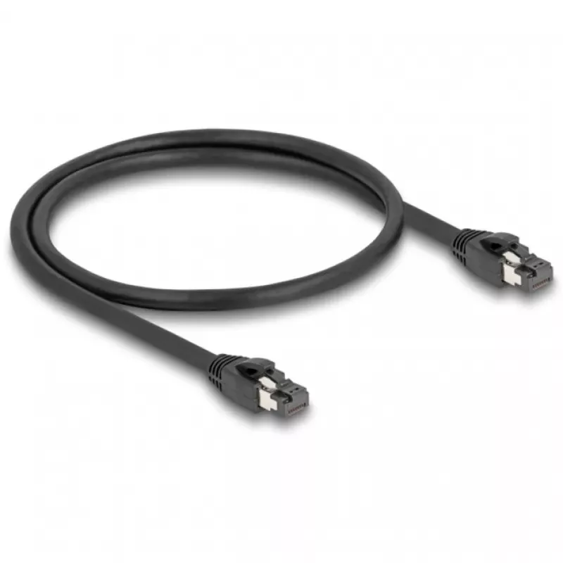 Delock - Cabo de rede - RJ-45 (M) para RJ-45 (M) - 50 cm - 7,5 mm - SFTP, PiMF - CAT 8.1 - sem halogéneos, alívio de tração - preto (80232)