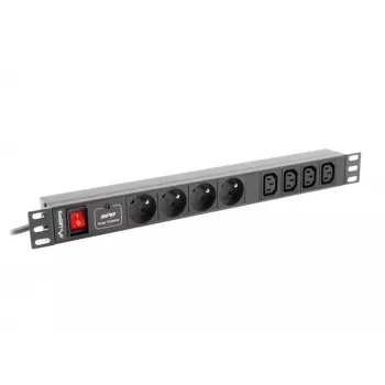 Unidade de distribuição de energia LANBERG PDU-04E04I-0200-IEC-BK — 1U, 4 tomadas Type-E, cabo de 2 m, 10 A, 220–250 V