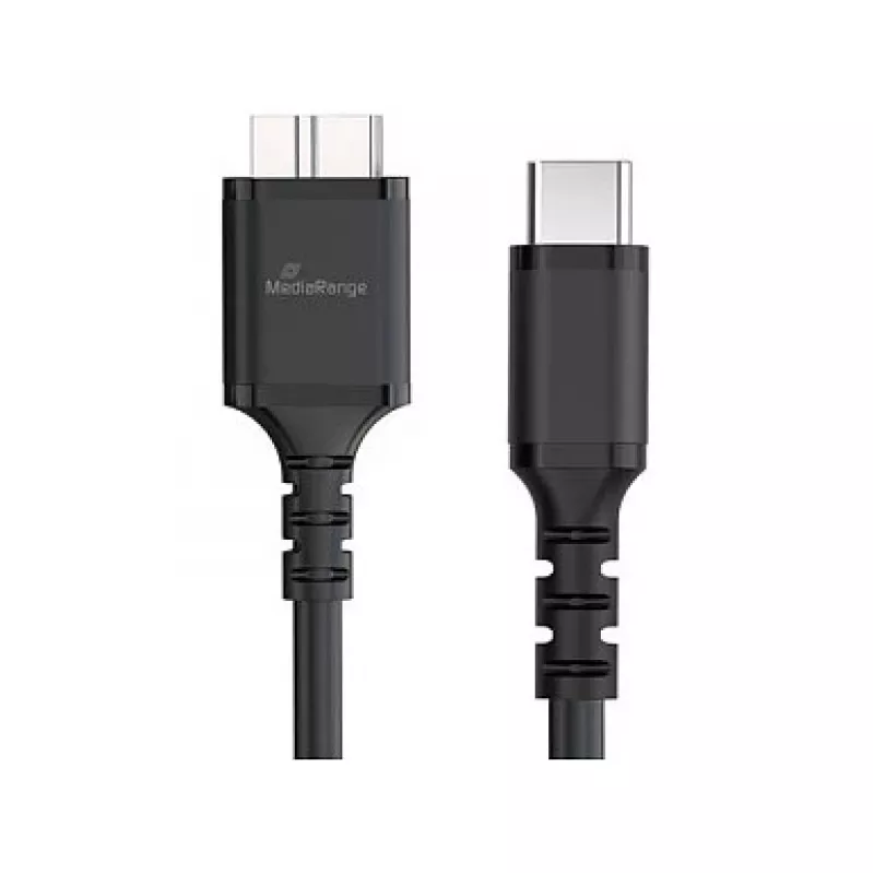 Cabo USB MediaRange MRCS257 0,5 m — Micro-USB B para USB-C, USB 3.2 Gen 1 (5 Gbit/s), preto
