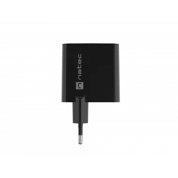 Carregador com fios para dispositivos móveis NATEC NUC-2143, 45 W, USB-C PD 3.0 + USB-A QC 3.0, 110–240 V, preto