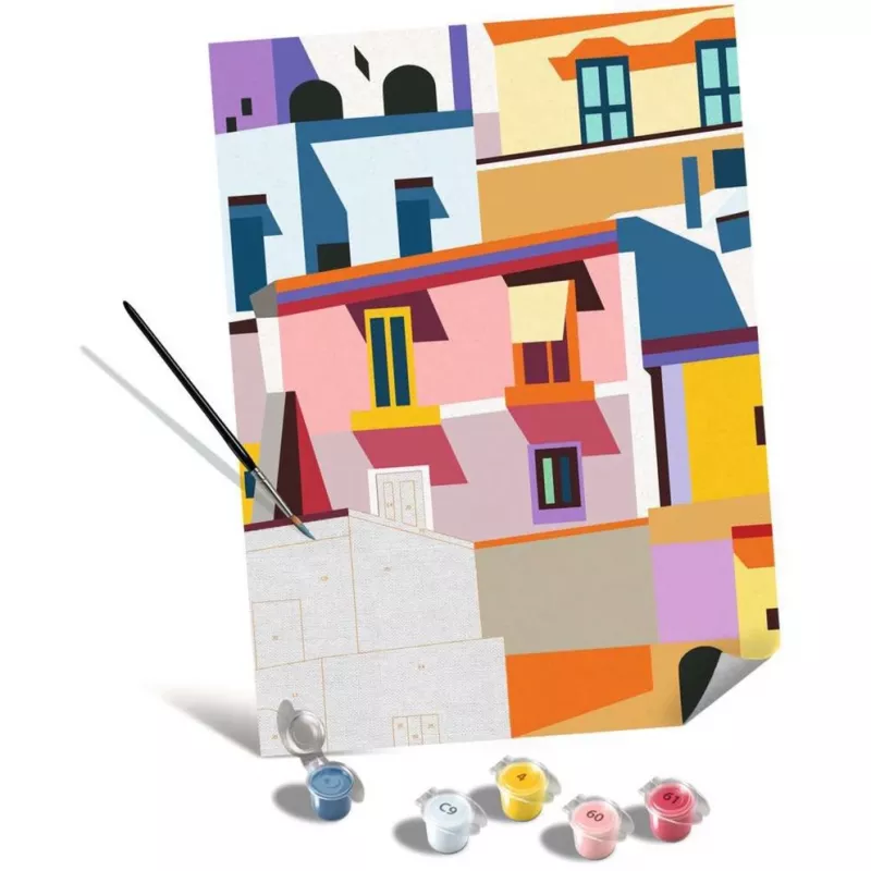 Conjunto de pintura em tela Ravensburger CreArt Canvas Edition: Casas coloridas, modelo 25527