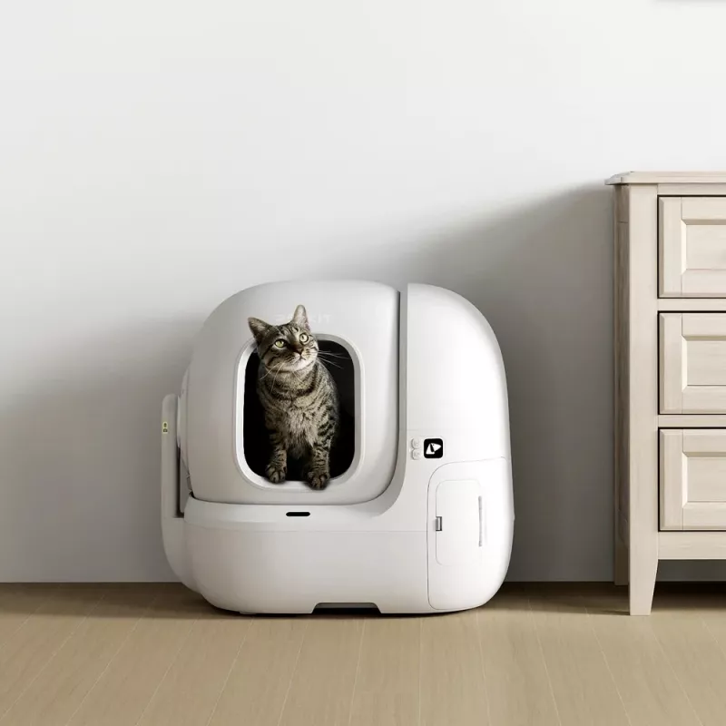 Bandeja de areia aberta para gatos PETKIT Purobot Max Pro — branco, 657×538×603 mm, adaptador de 12 V