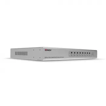 Comutador KVM combo VGA e USB Lindy 8 portas, 2048 x 1536 píxeis, Full HD, montagem em rack, 1U, prateado