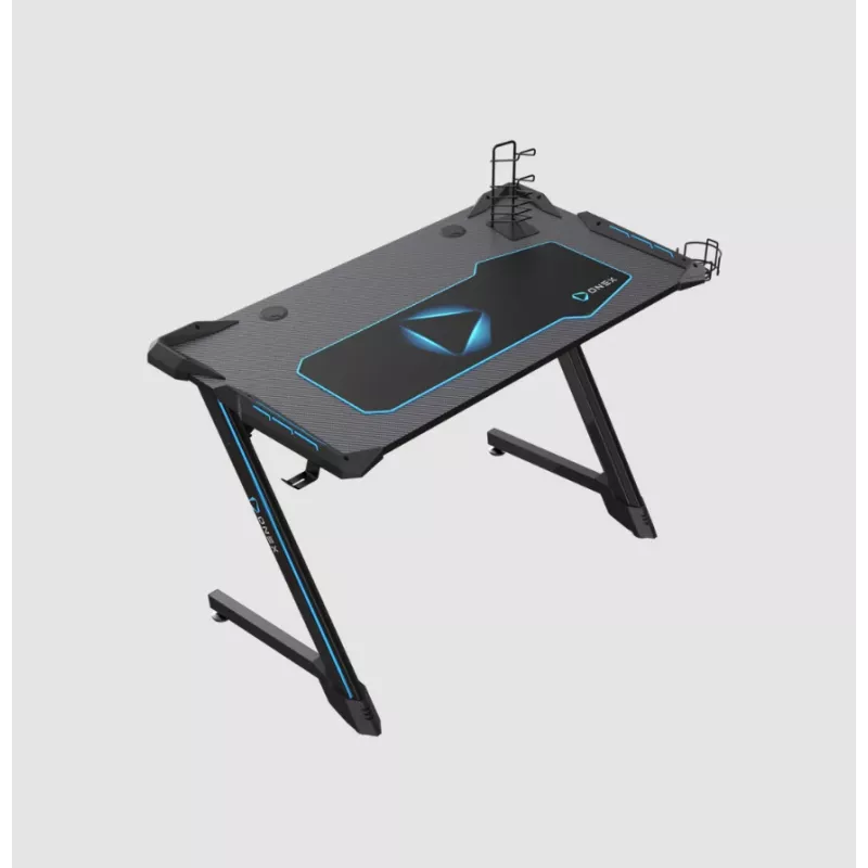 Onex | Secretária gaming RGB com porta-copos, gancho para headset, suporte para gamepad, 114 cm (L) | GD1200Z | Preto