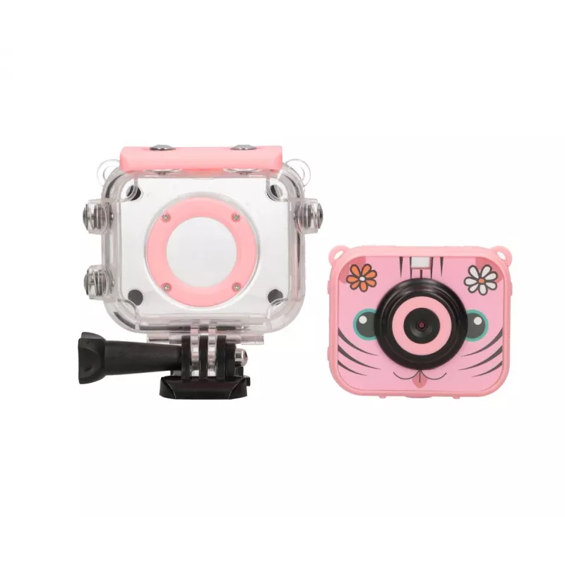 Câmara de ação desportiva digital para crianças Extralink H18 rosa – IP68, 1080p, ecrã de 2 polegadas
