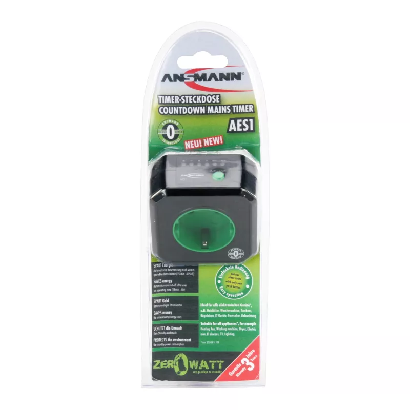 Tomada temporizada de poupança de energia Ansmann AES1 Zero Watt, preta