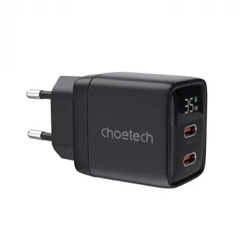 Carregador de parede Choetech PD6051 USB-C USB-C PD 35W GaN com ecrã - preto