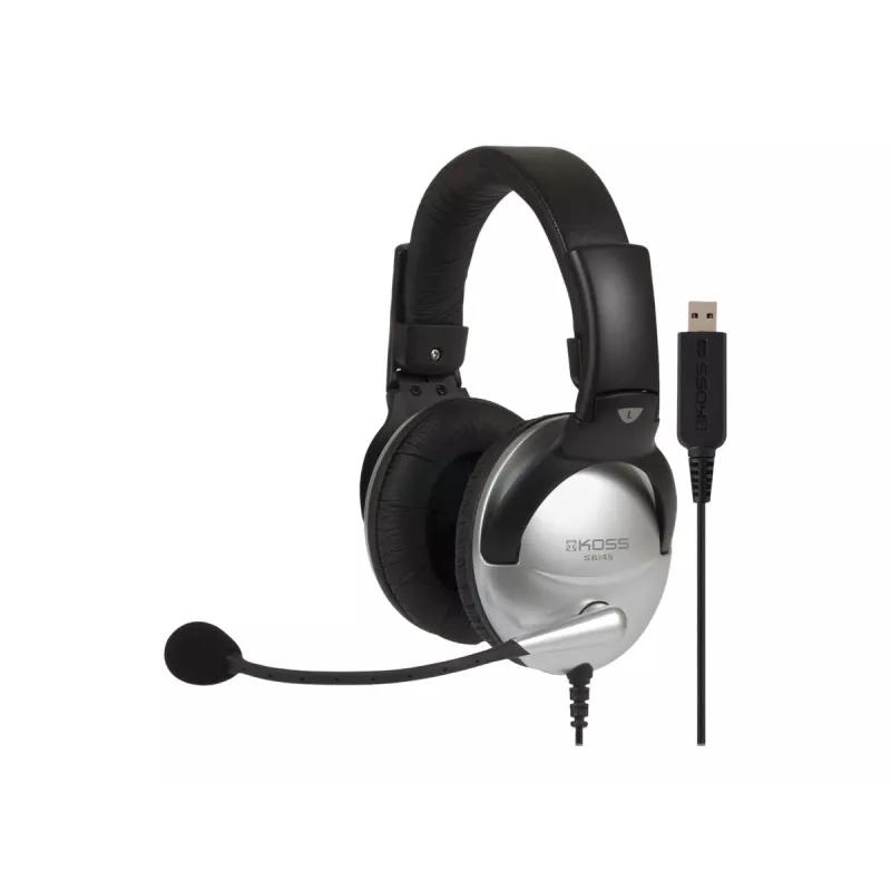 Koss SB45 Headset USB com fios de arco de cabeça para escritório/call center Preto, Prateado