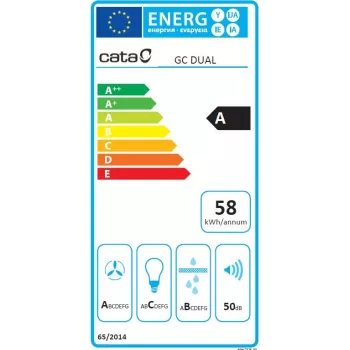 Exaustor de parede CATA GC DUAL A 45 XGWH, classe de eficiência energética A, largura 45 cm, 820 m3/h, controlo tátil, LED, vidro branco