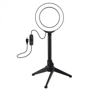Anel de luz LED 12 cm com tripé de mesa até 21,8 cm, USB