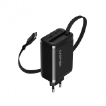 Carregador CANYON OnCharge 65RC com cabo USB-C integrado, 65 W, 1x PD, 1x QC, ficha EU, preto