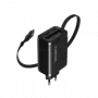 Carregador CANYON OnCharge 65RC com cabo USB-C integrado, 65 W, 1x PD, 1x QC, ficha EU, preto