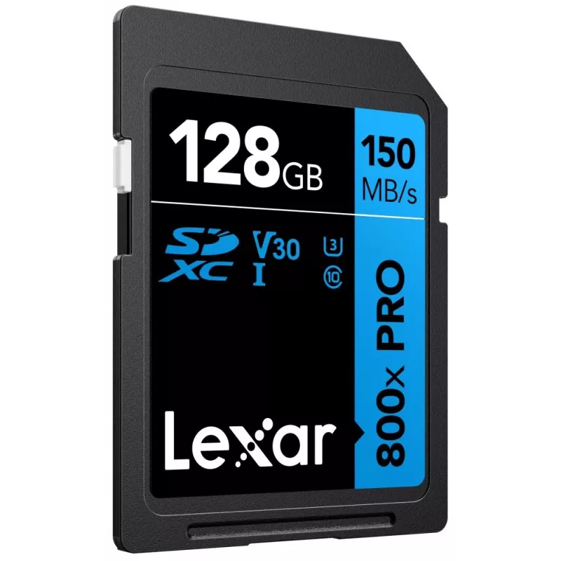 Cartão de memória SDXC Lexar 128GB UHS-I 800xPRO Class 10 U3 V30 — 150 MB/s leitura, 45 MB/s escrita, preto