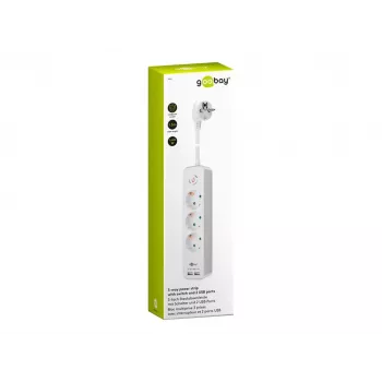 Tomada múltipla Goobay 3 tomadas com interruptor e USB, cabo de 1,5m, tipo F