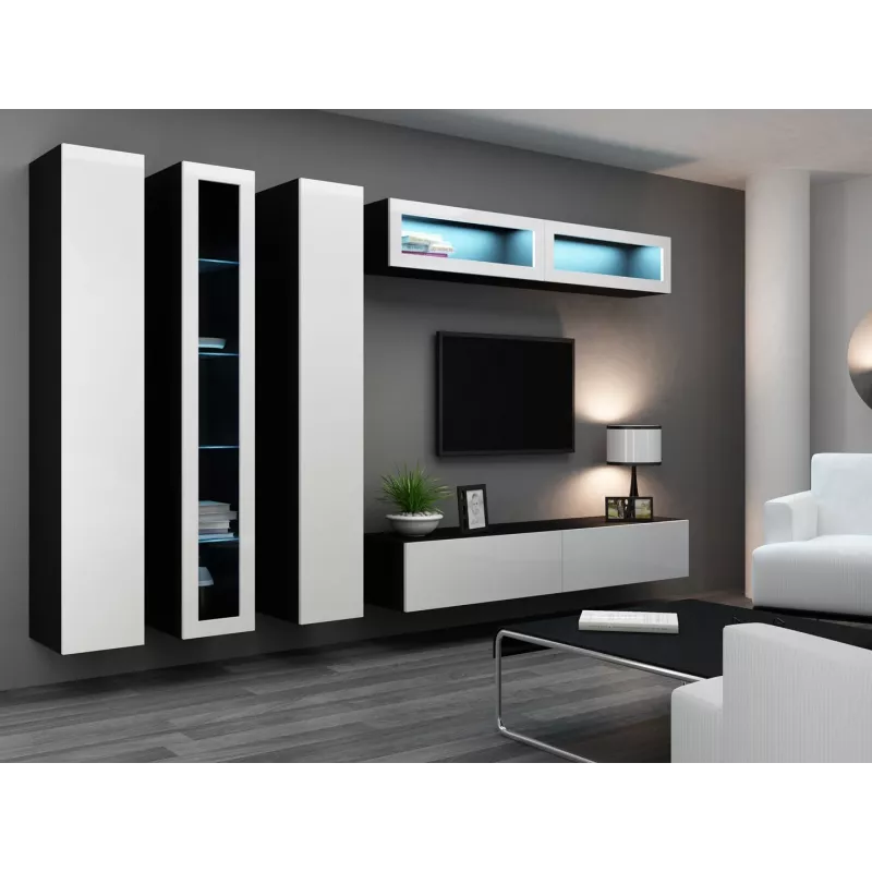 Armário fechado Cama VIGO '180' 180/40/30 branco/preto brilhante