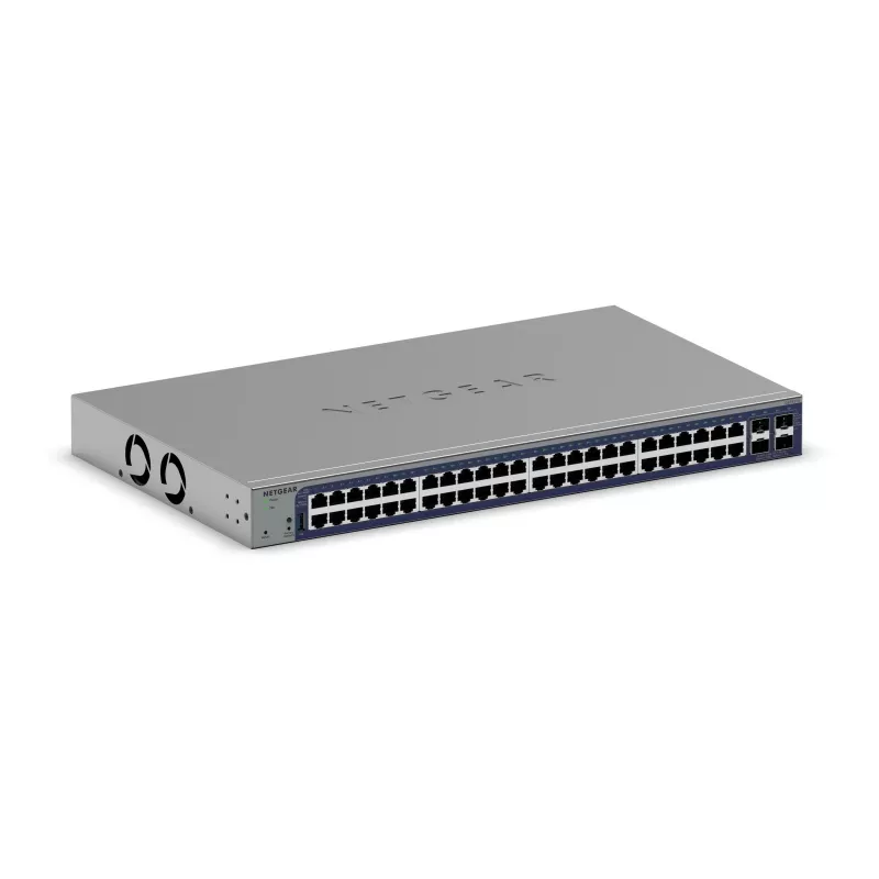 Switch Ethernet Gigabit gerido Netgear GS752TX, 48x RJ-45 10/100/1000, suporte 10G, rack 1U, cinzento