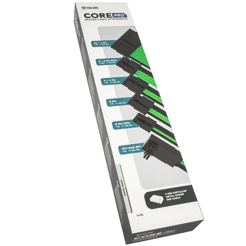 Kit de extensão de cabos Kolink COREPRO-EK-12VT2-GRN 12V 2x6-Pin Type 2 Venom verde